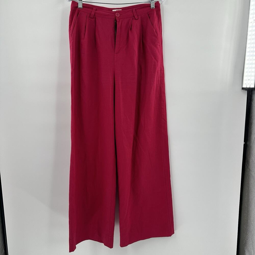 CAMI NYC Pants Womens Medium Pink Rylie Pleated Linen Blend Wide Leg